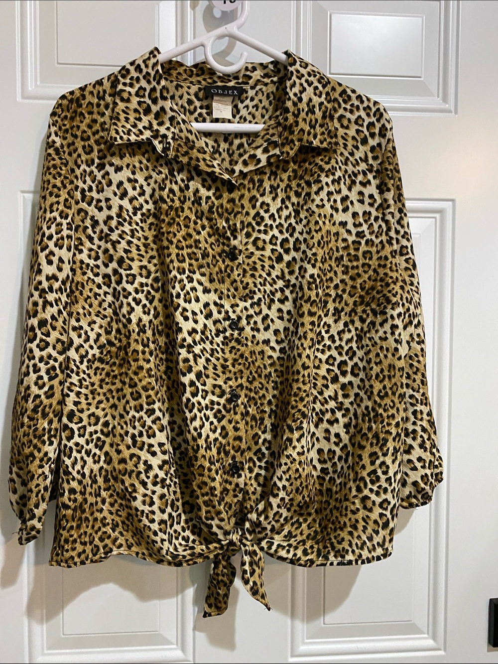 Leopard-Print Tie-Front Button-Down Shirt - Brown/Black - Picture 3 of 5